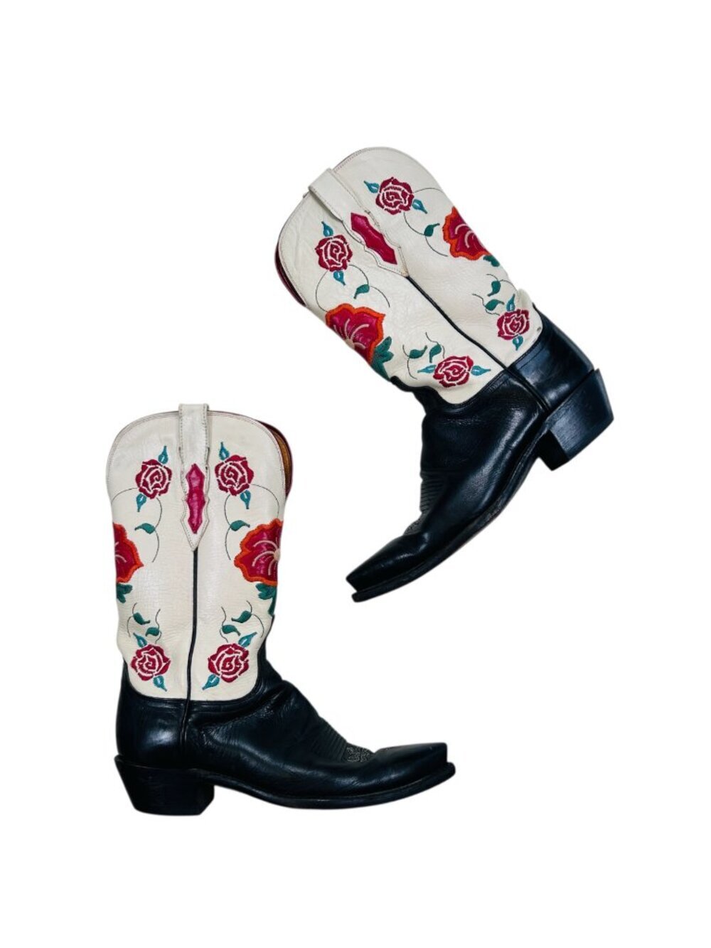 Lucchese 1883 Snip Toe 8.5B Women Roses Western Boot Retro VTG Rodeo